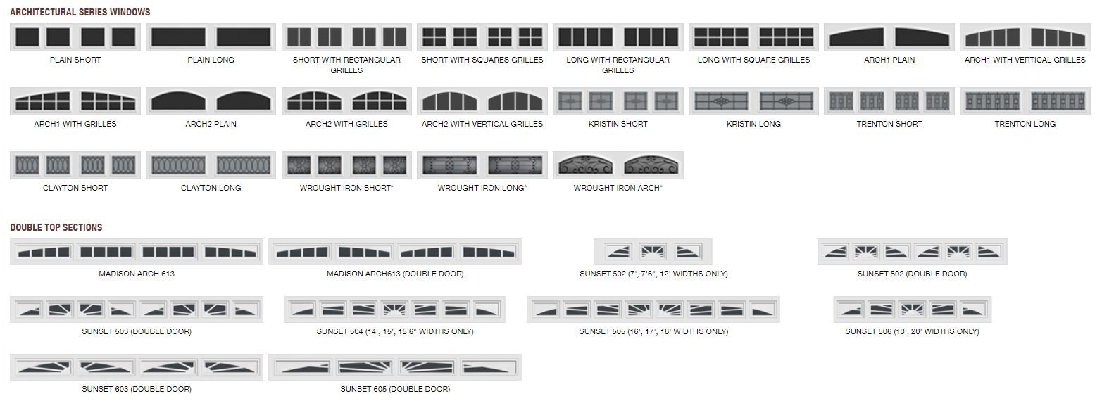 GARAGE DOOR DECORATIVE WINDOW DESIGNS ONE CLEAR CHOICE GARAGE DOORS