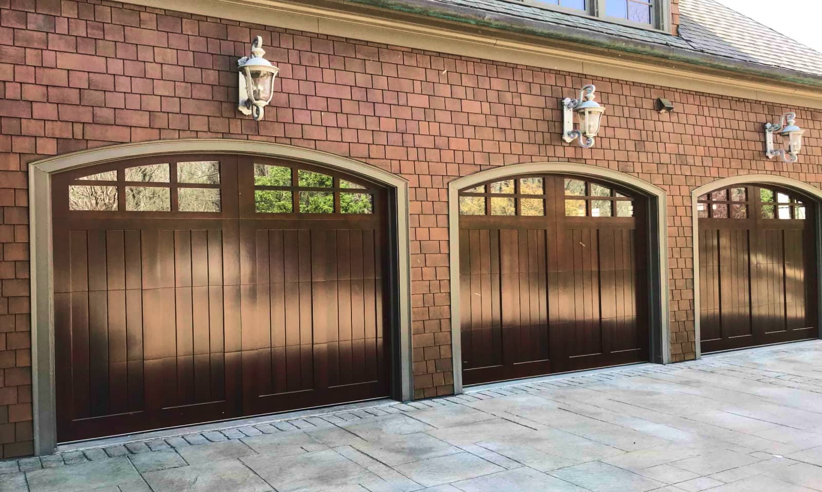 brown garage door residence