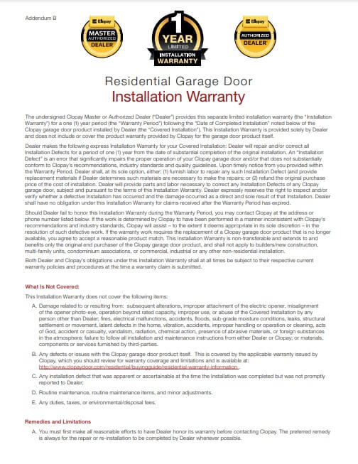 1 Year Installation Warranty