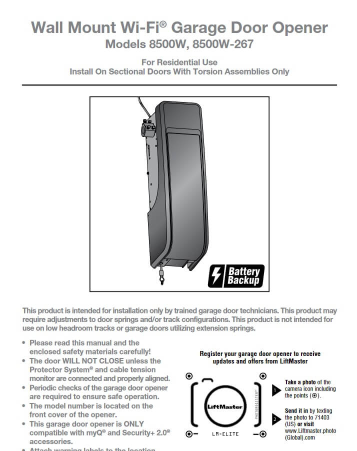 LiftMaster 8500W, 8500W-267 Owner’s Manual